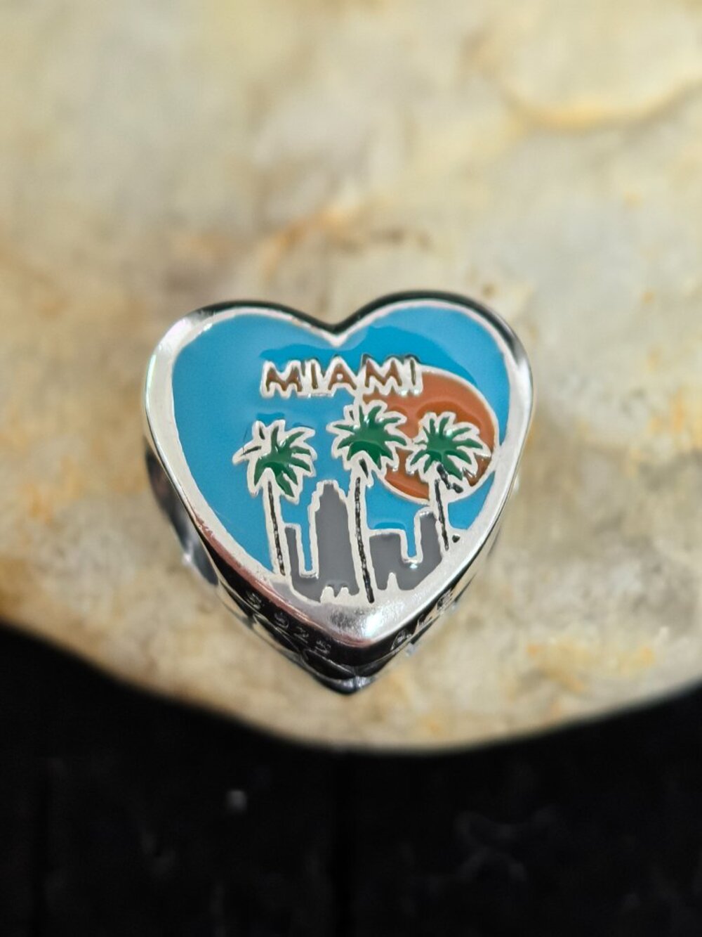 Pandora Heart Shape Miami Charm Travel Pendant, S925 Silver (Women's)